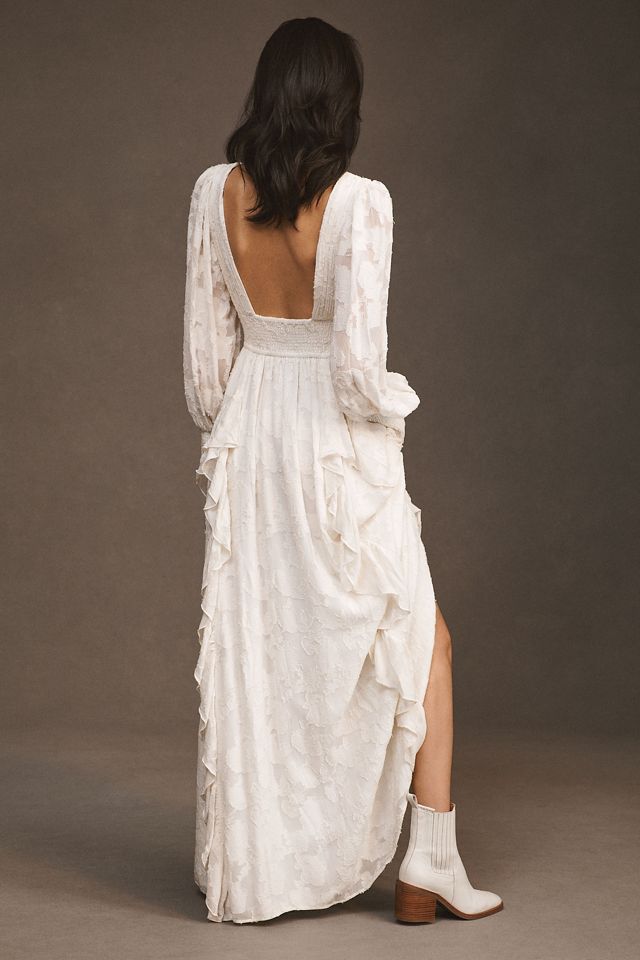 BHLDN Donna Long-Sleeve V-Neck Ruffled Maxi Dress #1