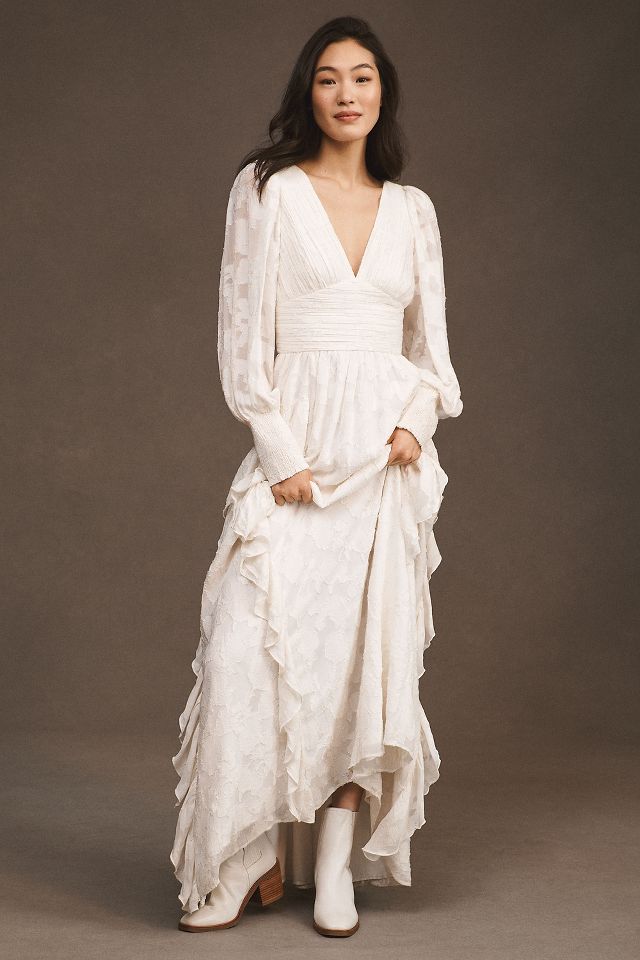 Long sleeve ruffle maxi 2024 dress