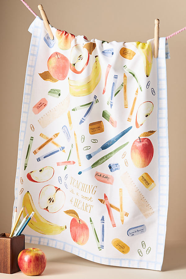 Anthropologie Teaching Is A Work Of Heart Dish Towel In White
