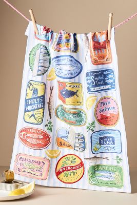 Anthropologie Tinned Fish Dish Towel In Multicolor