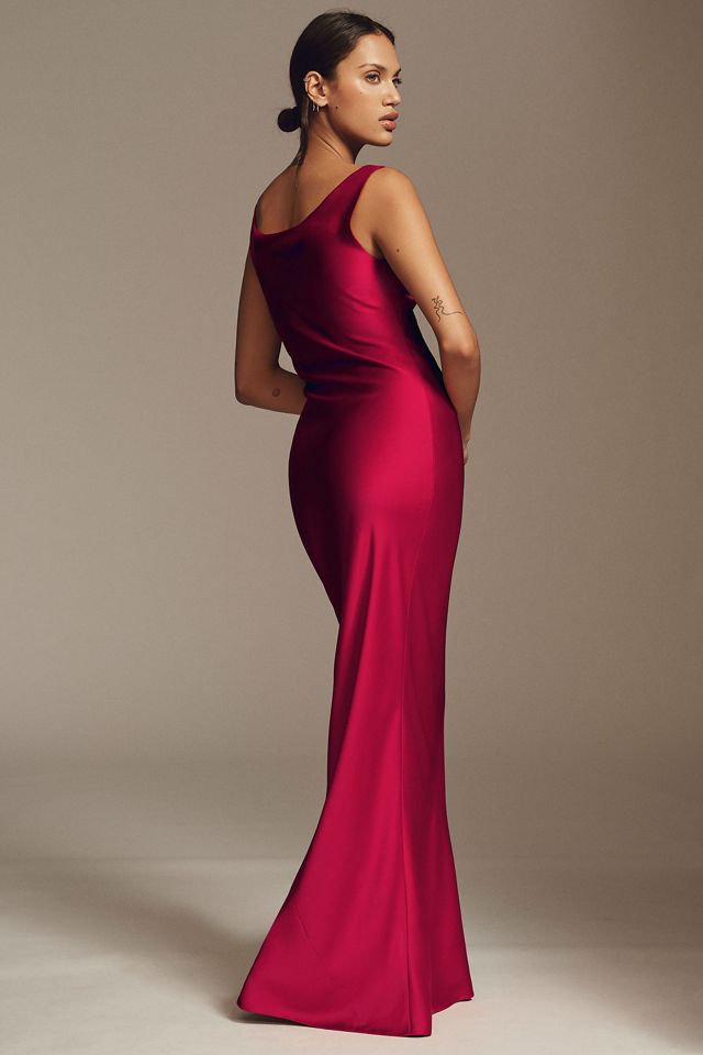 Norma Kamali Maria Sleeveless Cowl-Neck Satin Slip Gown #3