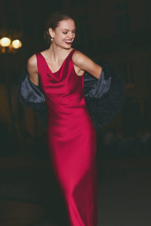 Norma Kamali Maria Sleeveless Cowl-Neck Satin Slip Gown #5