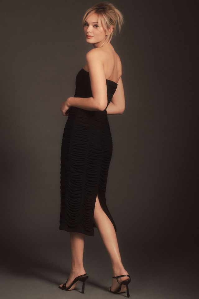 BHLDN Brielle Strapless Ruched Mesh Midi Dress #2