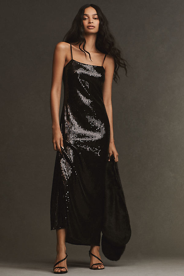 Hutch Sequin Back-slit Maxi Dress In Black
