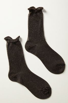 By Anthropologie Ruffle Lurex Glitter Socks In Black