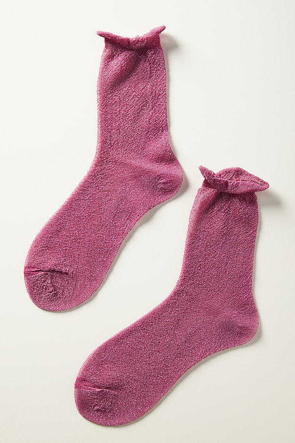 By Anthropologie Ruffle Lurex Glitter Socks In Pink