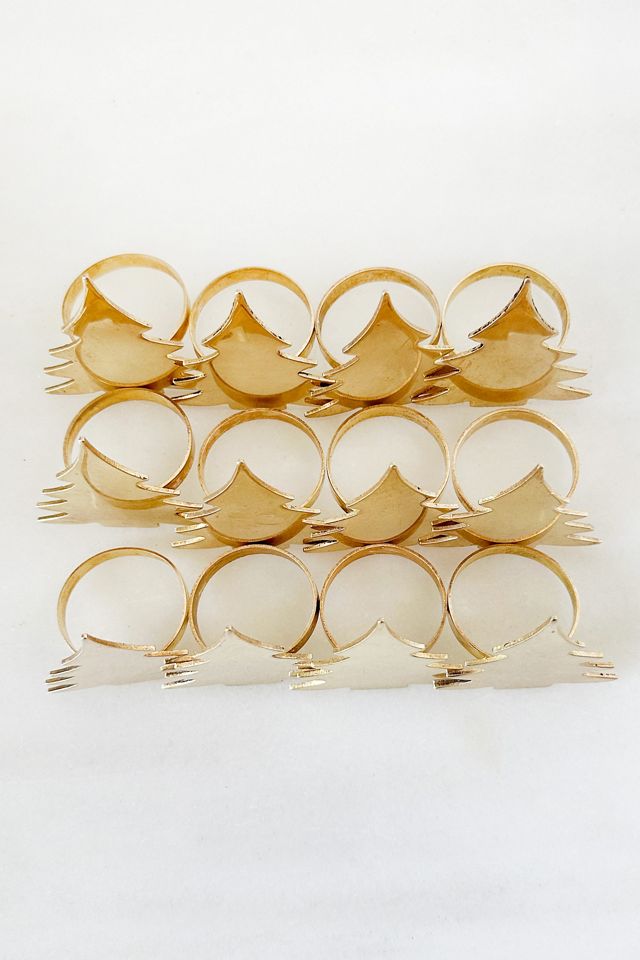 Old Flame Candle Co. Vintage Brass Holiday Tree Napkin Rings, Set of 12 #2