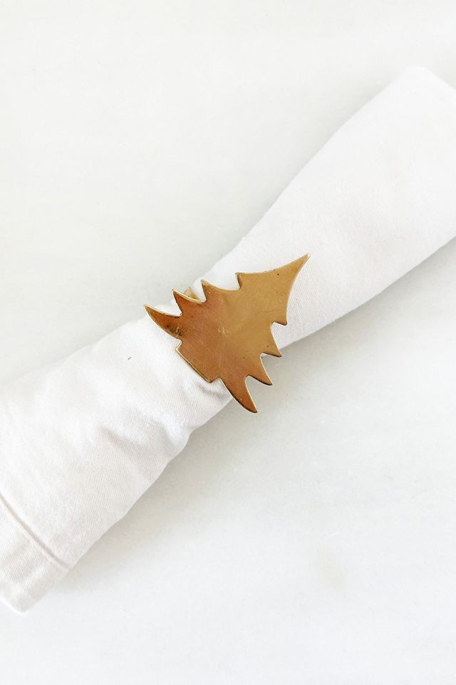 Old Flame Candle Co. Vintage Brass Holiday Tree Napkin Rings, Set of 12