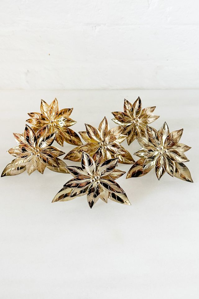 Old Flame Candle Co. Vintage Brass Poinsettia Napkin Rings, Set of 6 #1