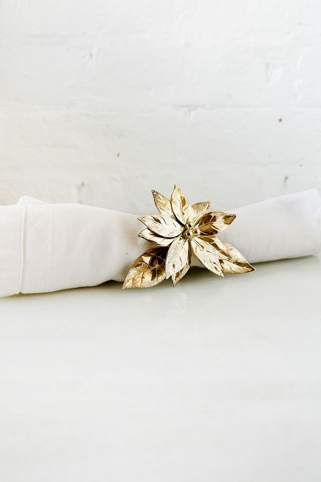 Old Flame Candle Co. Vintage Brass Poinsettia Napkin Rings, Set of 6 #2