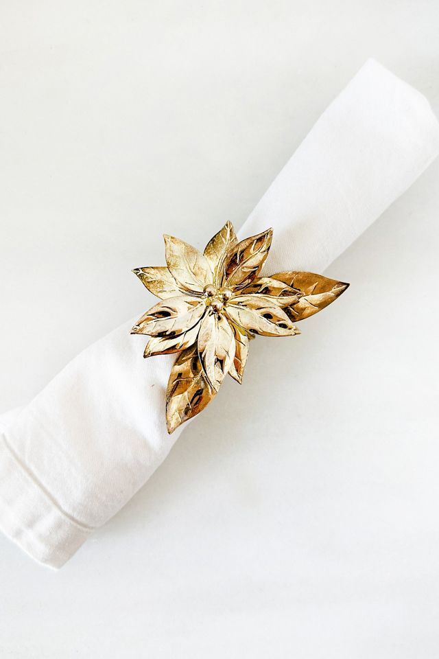Old Flame Candle Co. Vintage Brass Poinsettia Napkin Rings, Set of 6