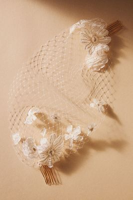 Shop Twigs & Honey Lace Embellished Bandeau Birdcage Veil In White