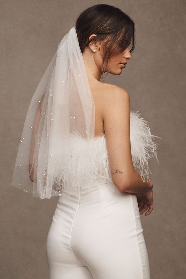 Twigs & Honey Bridal Short Crystal Soft Veil - Whisper Tulle, Short Crystal Veil - Style #2352