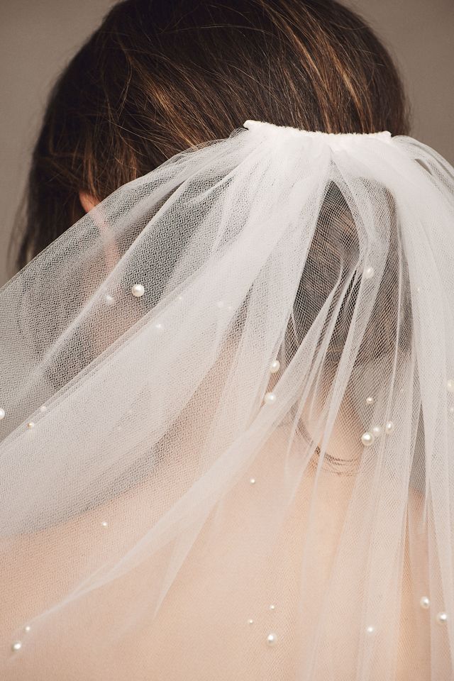 Twigs & Honey Pearl Bridal Veil, Wedding Veil - Pearl Showers Bridal Train Veil - Style #2065