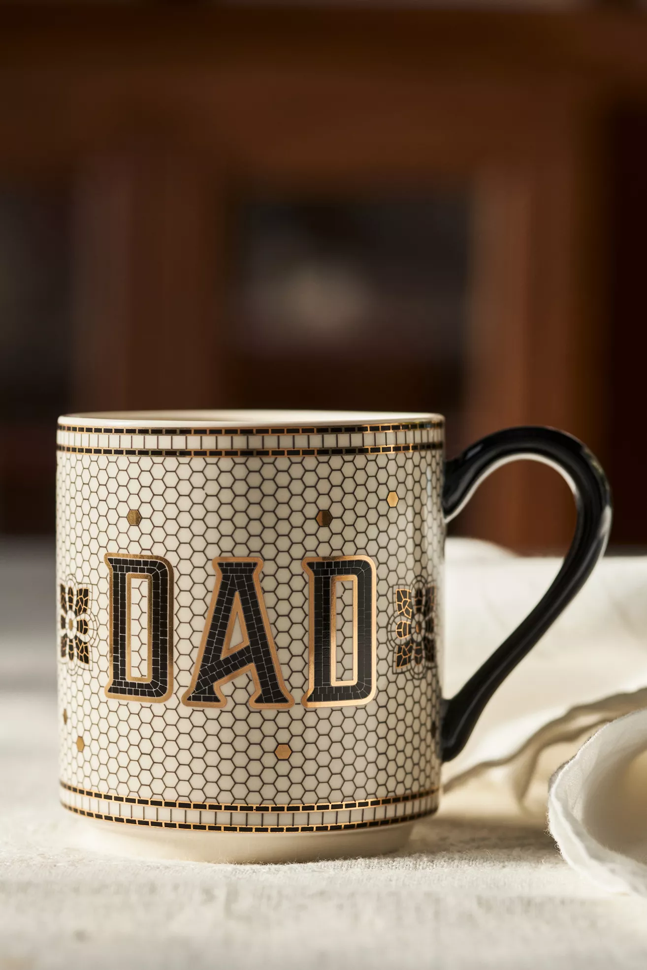 Bistro Tile Stoneware 24k Gold Accent Family Mug
