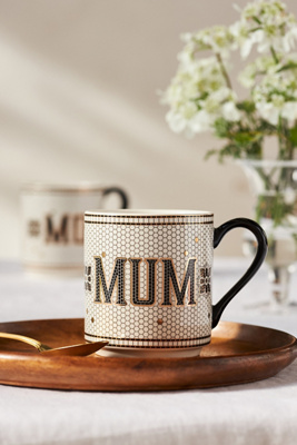 Anthropologie Bistro Tile Mom & Dad Mug