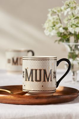 Bistro Tile Stoneware 24k Gold Accent Family Mug