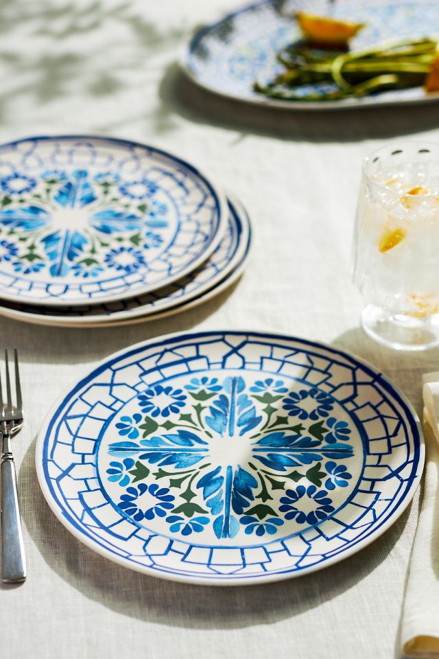 Sea Tile Melamine Dinner Plates, Set of 4