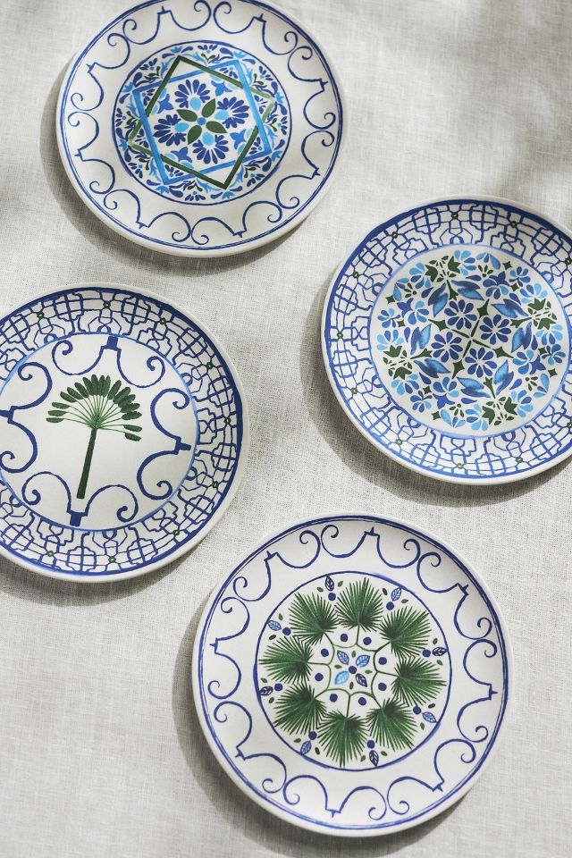 Sea Tile Melamine Side Plates, Mixed Set of 4 | AnthroLiving