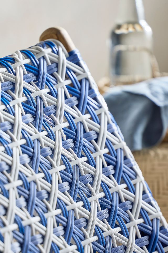 Havana Wicker + Teak Armless Chair, Blue + White #2