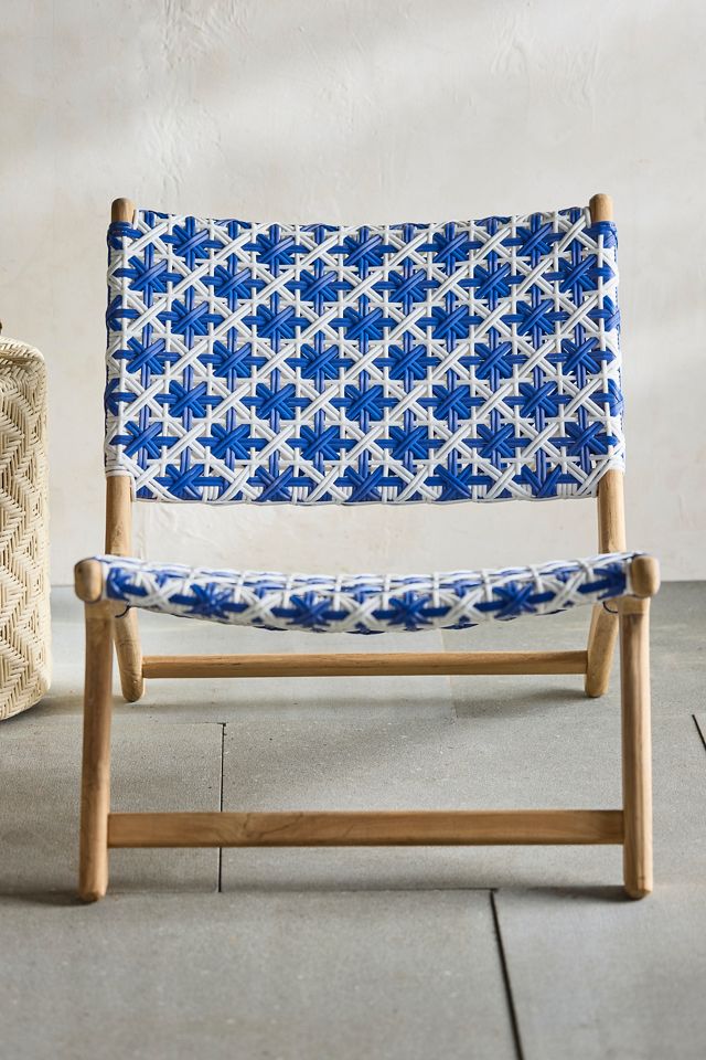 Havana Wicker + Teak Armless Chair, Blue + White #3