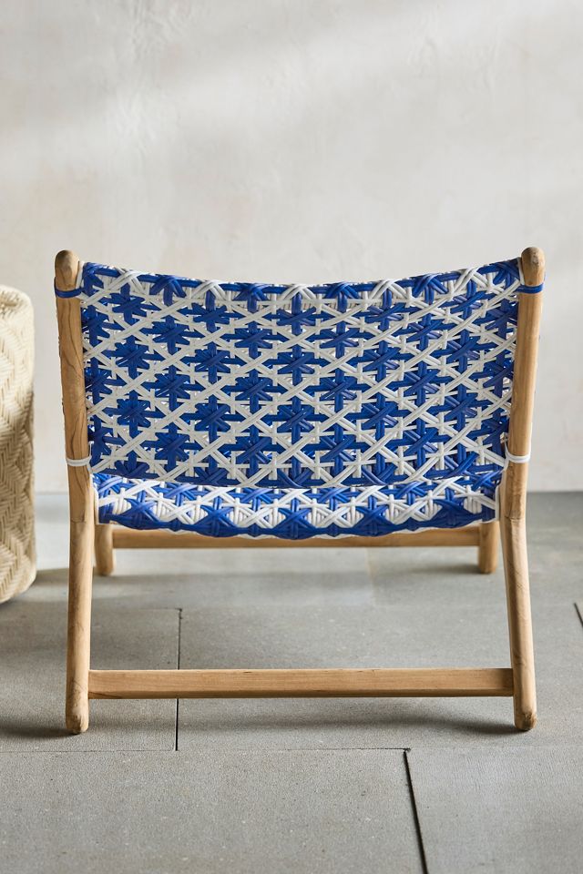 Havana Wicker + Teak Armless Chair, Blue + White #4