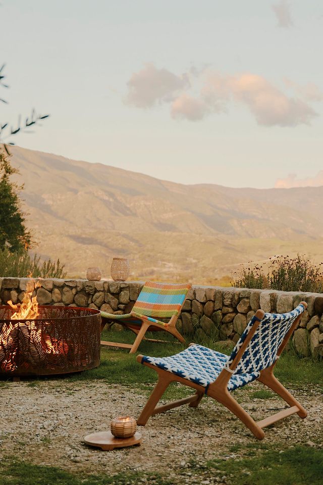 Havana Wicker Teak Armless Chair Blue White Terrain