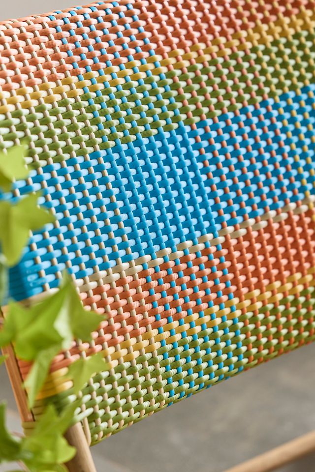 Havana Wicker + Teak Armless Chair, Colorful Plaid #2