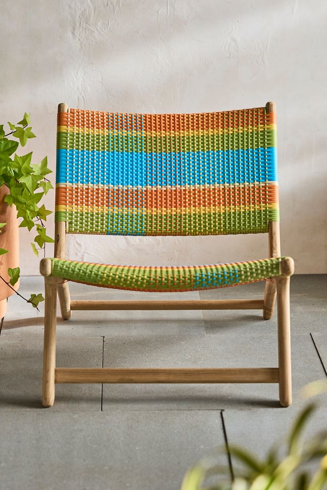 Havana Wicker + Teak Armless Chair, Colorful Plaid #3