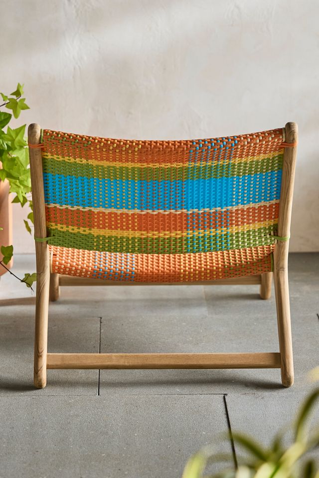 Havana Wicker + Teak Armless Chair, Colorful Plaid #4
