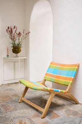 Terrain Havana Wicker + Teak Armless Chair, Colorful Plaid