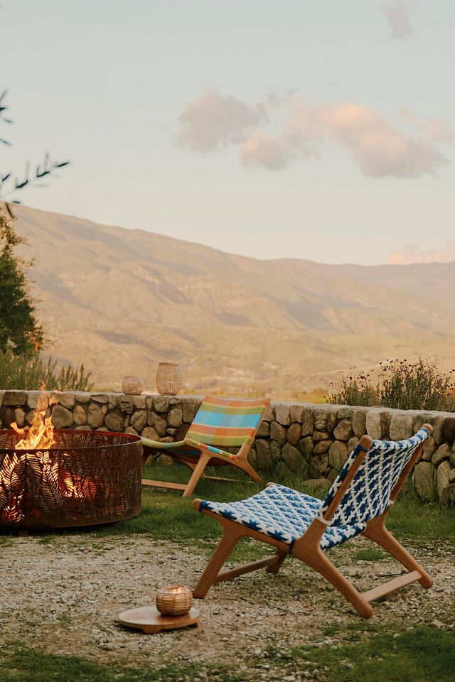 Havana Wicker + Teak Armless Chair, Colorful Plaid #5