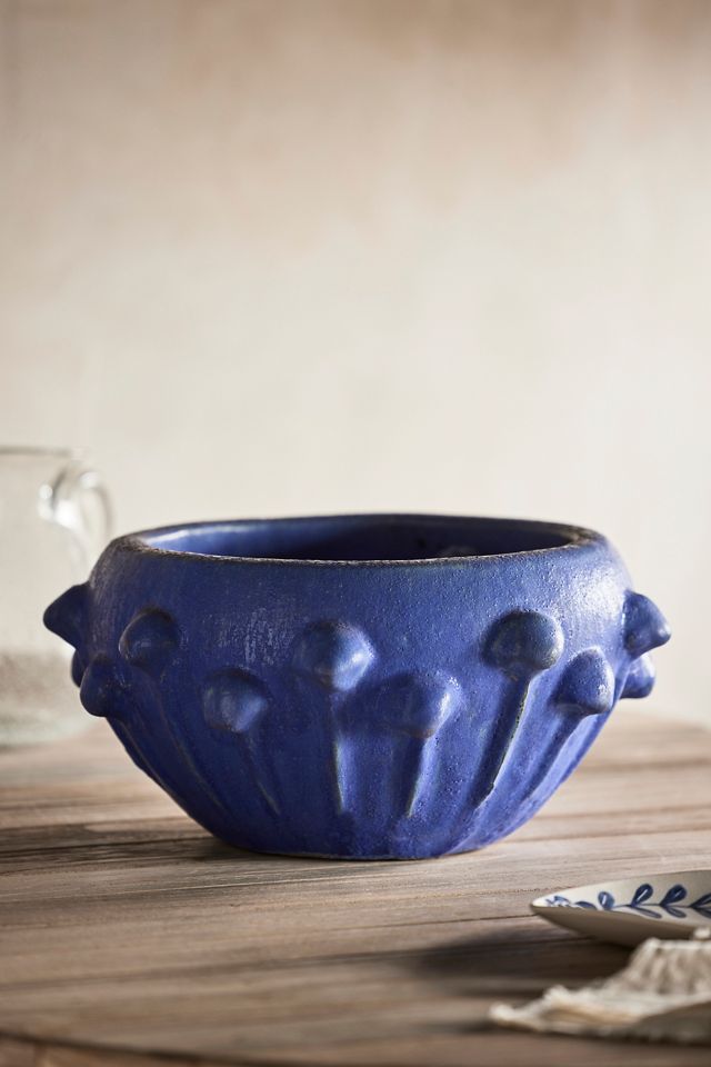 Knobby Blue Stoneware Bowl Planter #2