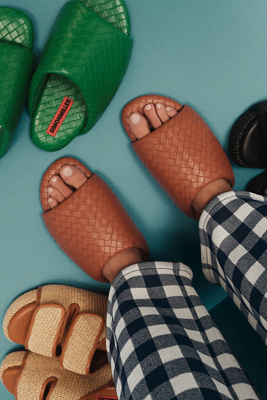 サンダル・ミュール MCQ Multicolor Mesh And Synthetic Leather Striae Slippers SIMONMILLER Woven Faux-Leather Bubble Slide Sandals