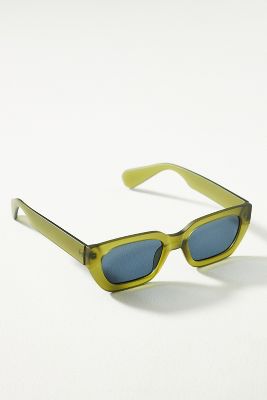 By Anthropologie Matte Boards Rectangle Sunglasses In Green