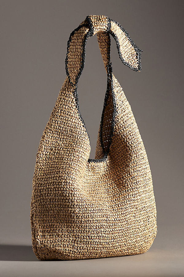 Tipped Raffia Knotted Tote Bag