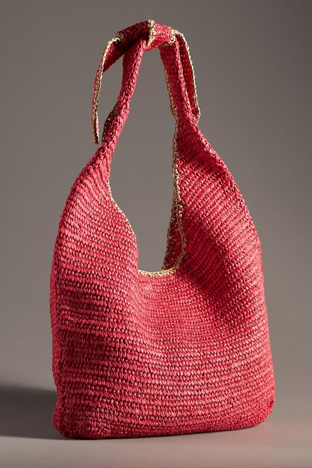 Nacre Faux Pebble Embellished Braided Raffia Tote