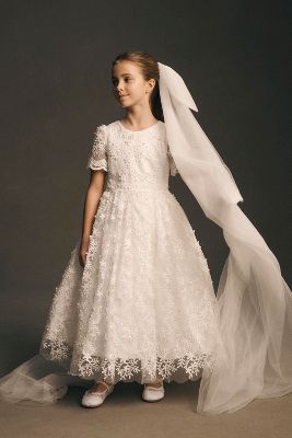 Princess Daliana Short-sleeve Lace Flower Girl Dress In White