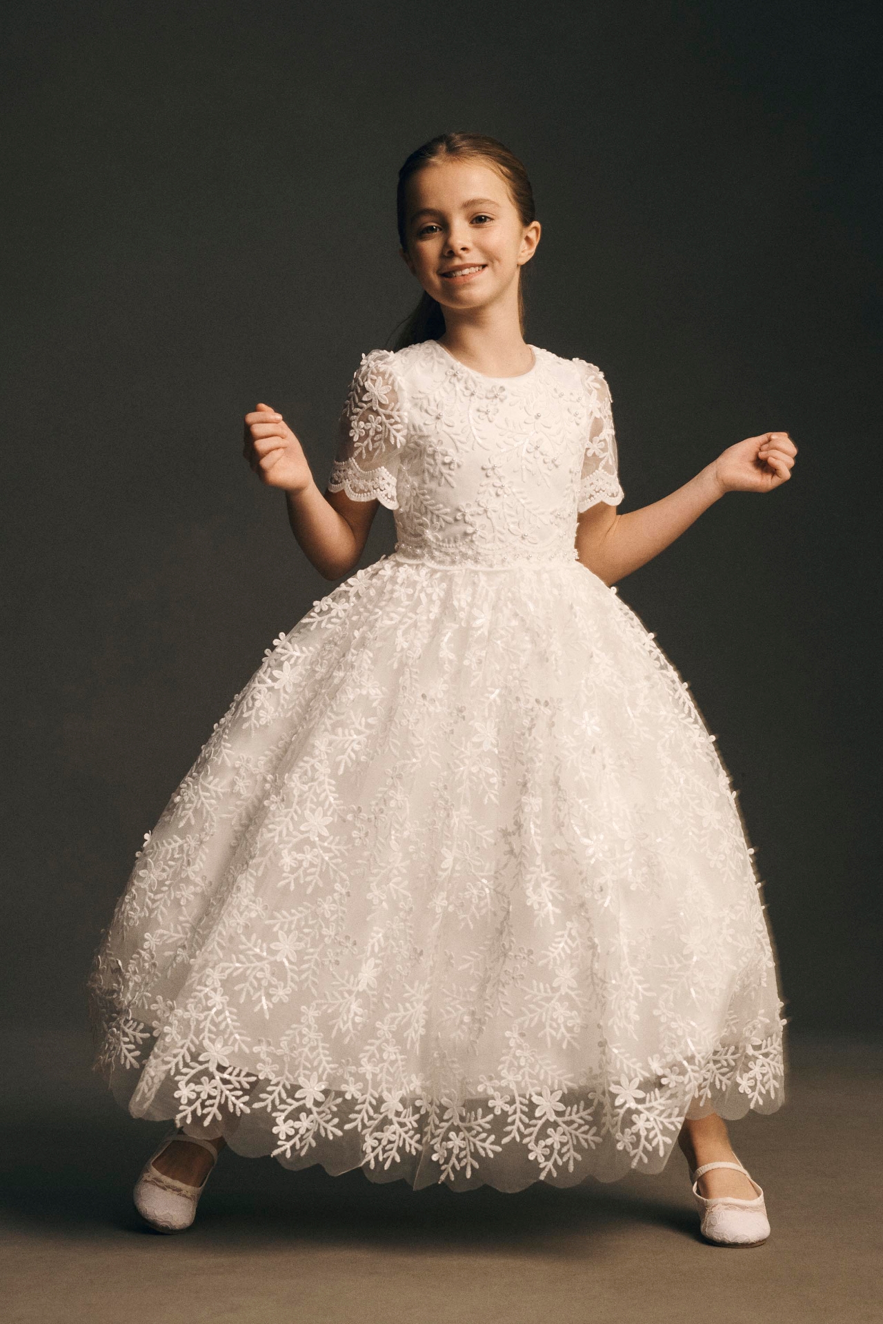 Princess Daliana Short-Sleeve Lace Flower Girl Dress