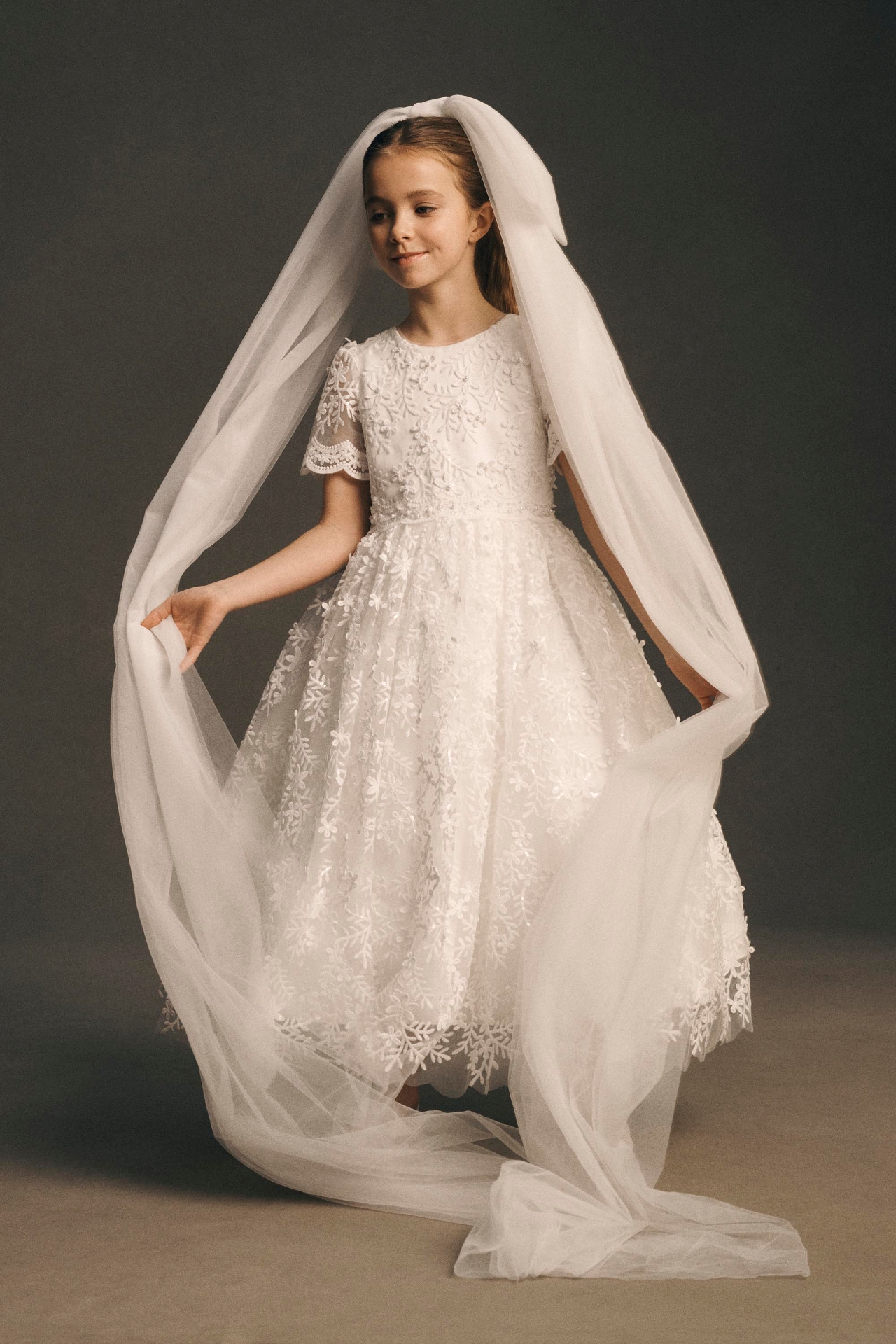 Princess Daliana Short-Sleeve Lace Flower Girl Dress