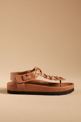 Shop Lola Cruz Braided T-strap Sandals In Brown
