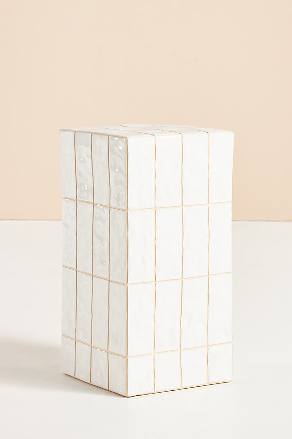 Anthropologie Tile Ceramic Side Table In White