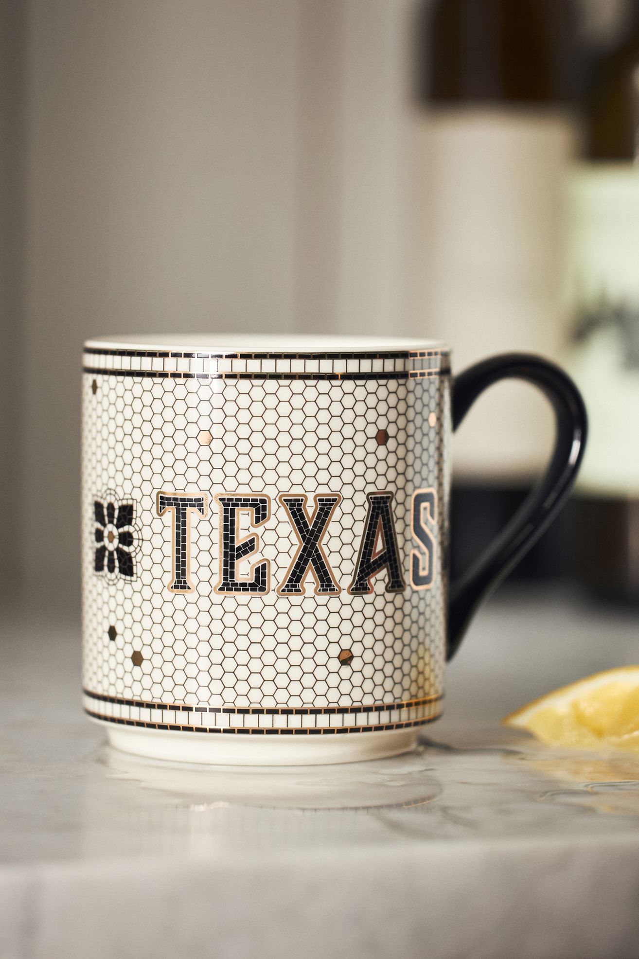 Bistro Tile Stoneware 24k Gold Accent Mug: Jetsetter Edition - Texas, One Size