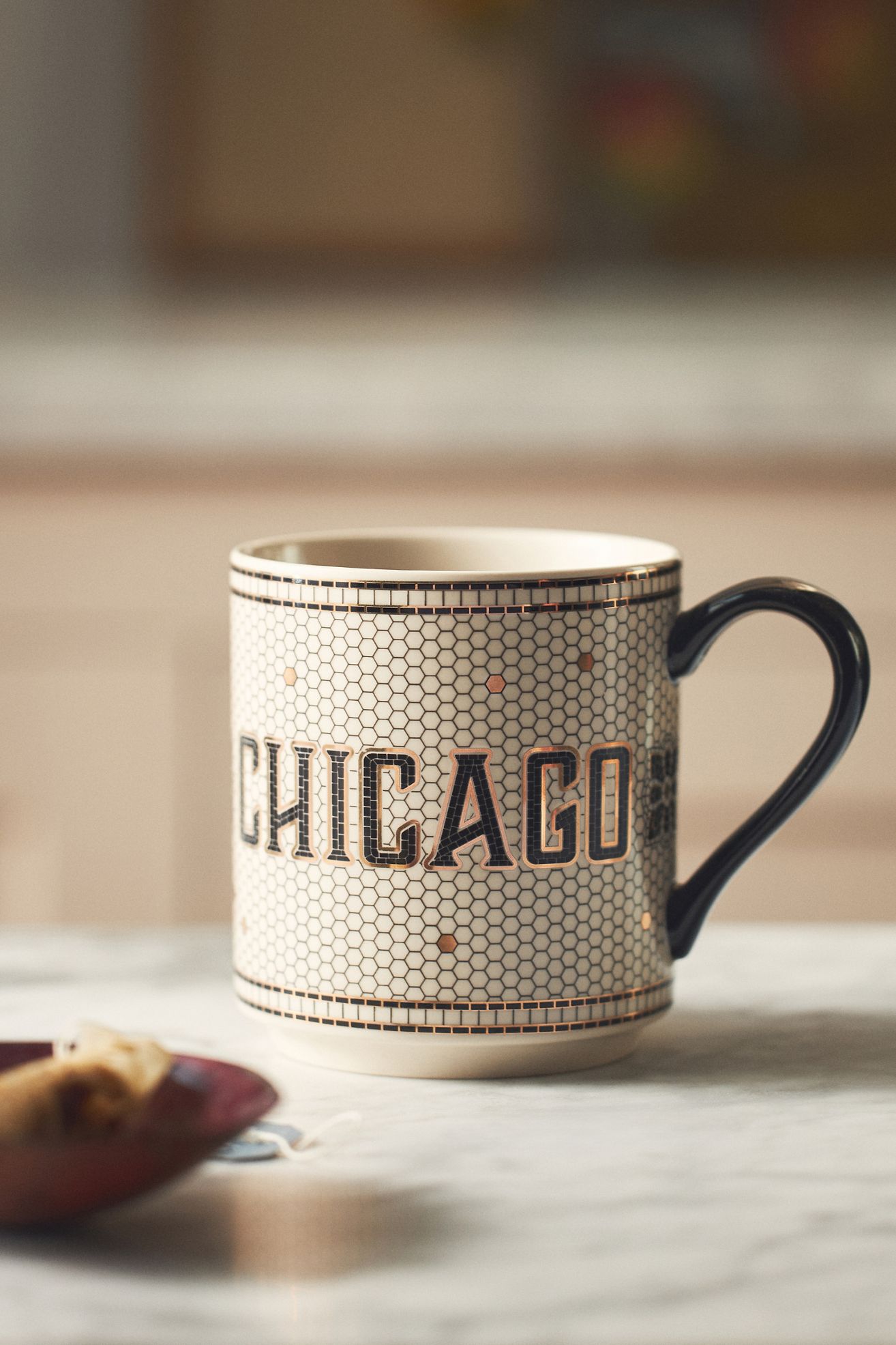 Bistro Tile Stoneware 24k Gold Accent Mug: Jetsetter Edition - Chicago, One Size
