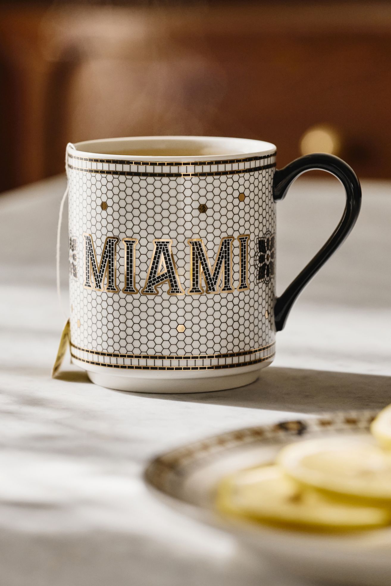 Bistro Tile Stoneware 24k Gold Accent Mug: Jetsetter Edition - Miami, One Size