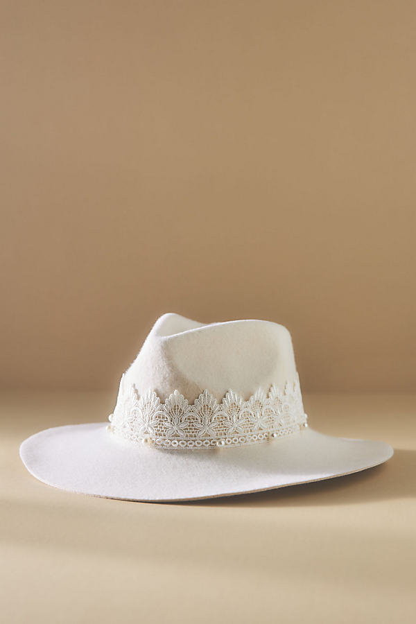 San Diego Hat Co. Now & Forever Faux Pearl Wool Fedora In White