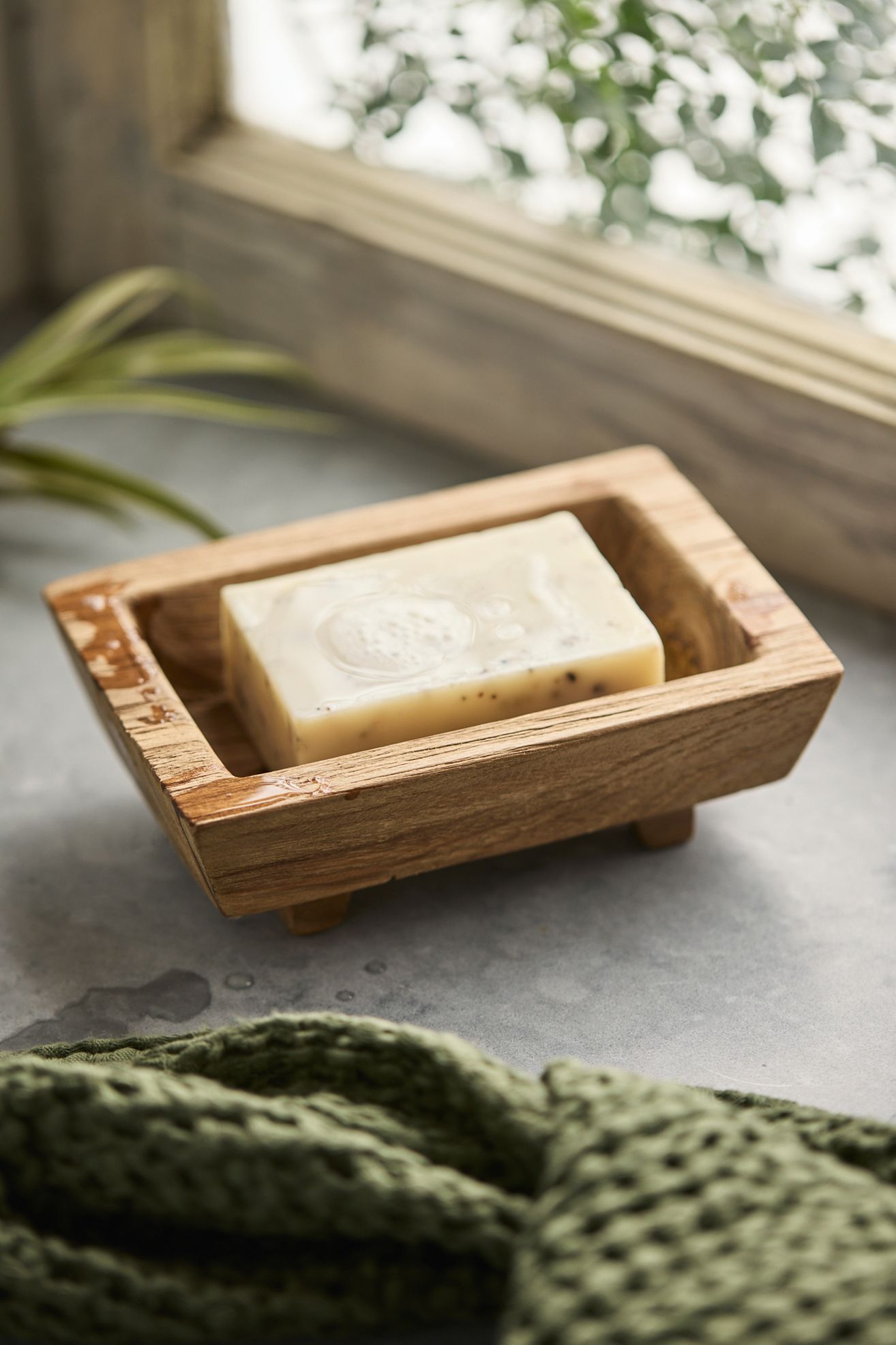 Footed Teak Soap Dish - Multi, Standard, One Size