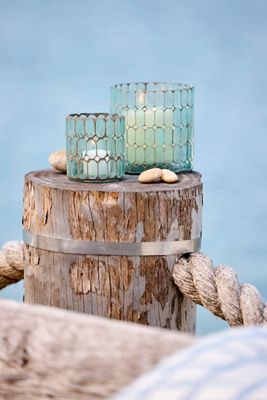 Paned Mosaic Votives, Set of 2 Blue