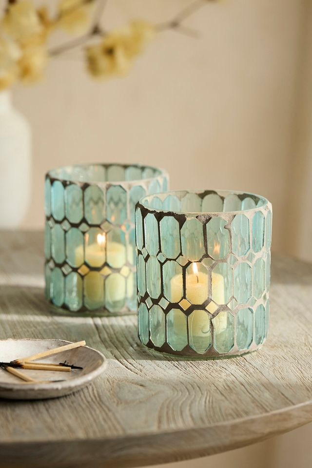 Paned Mosaic Votives, Set of 2 Blue #1