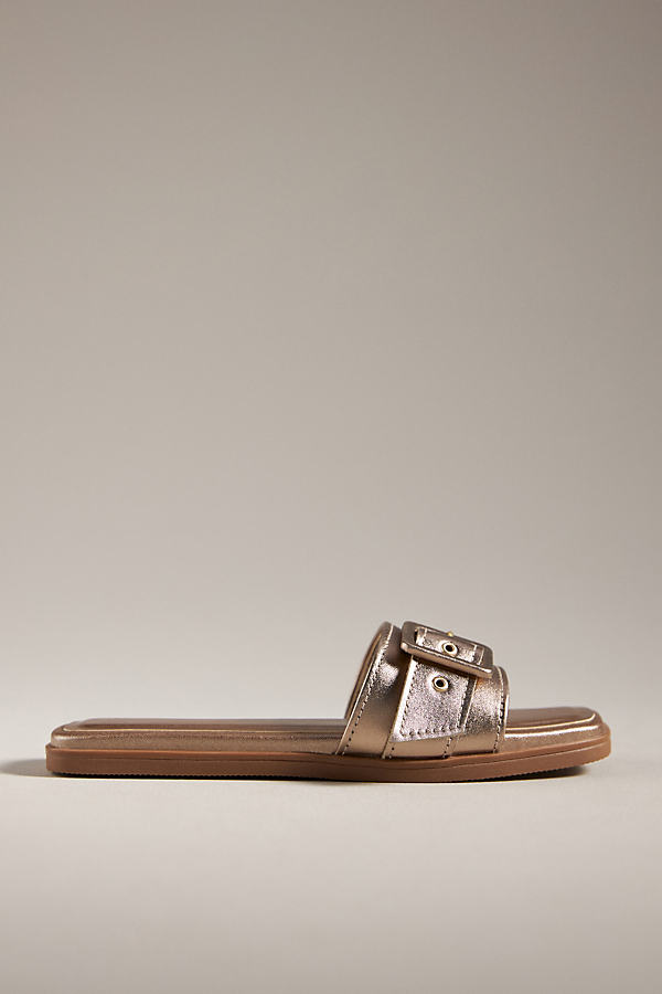 By Anthropologie Buckle Slide Sandals In Silver